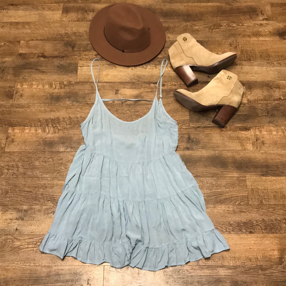 Brandy Melville Jada Blue Flowy Open Back Dress - Picture 1 of 6